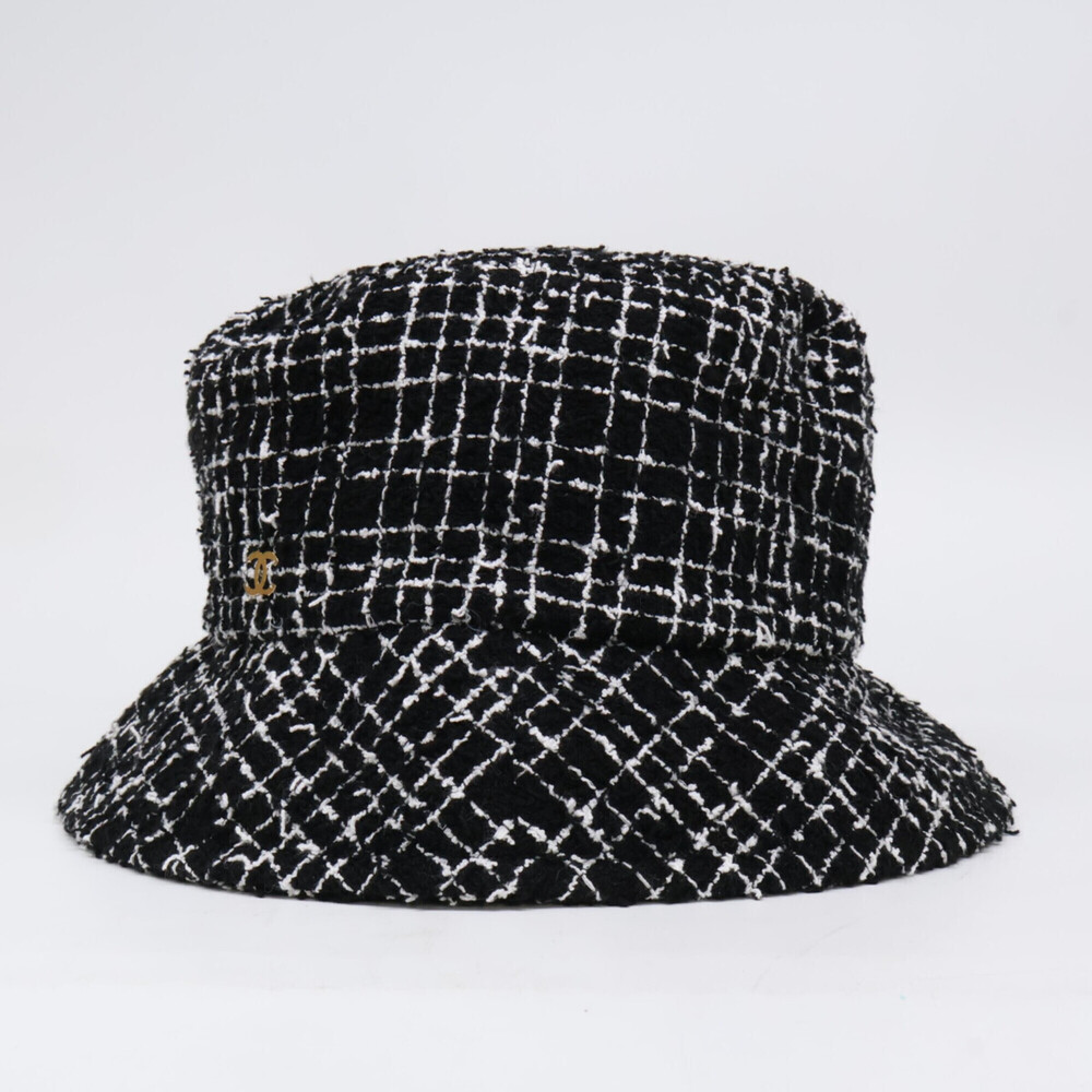 CHANEL Coco Mark Tweed Bucket Hat, Size S, Black, Women's - Picture 3 of 9